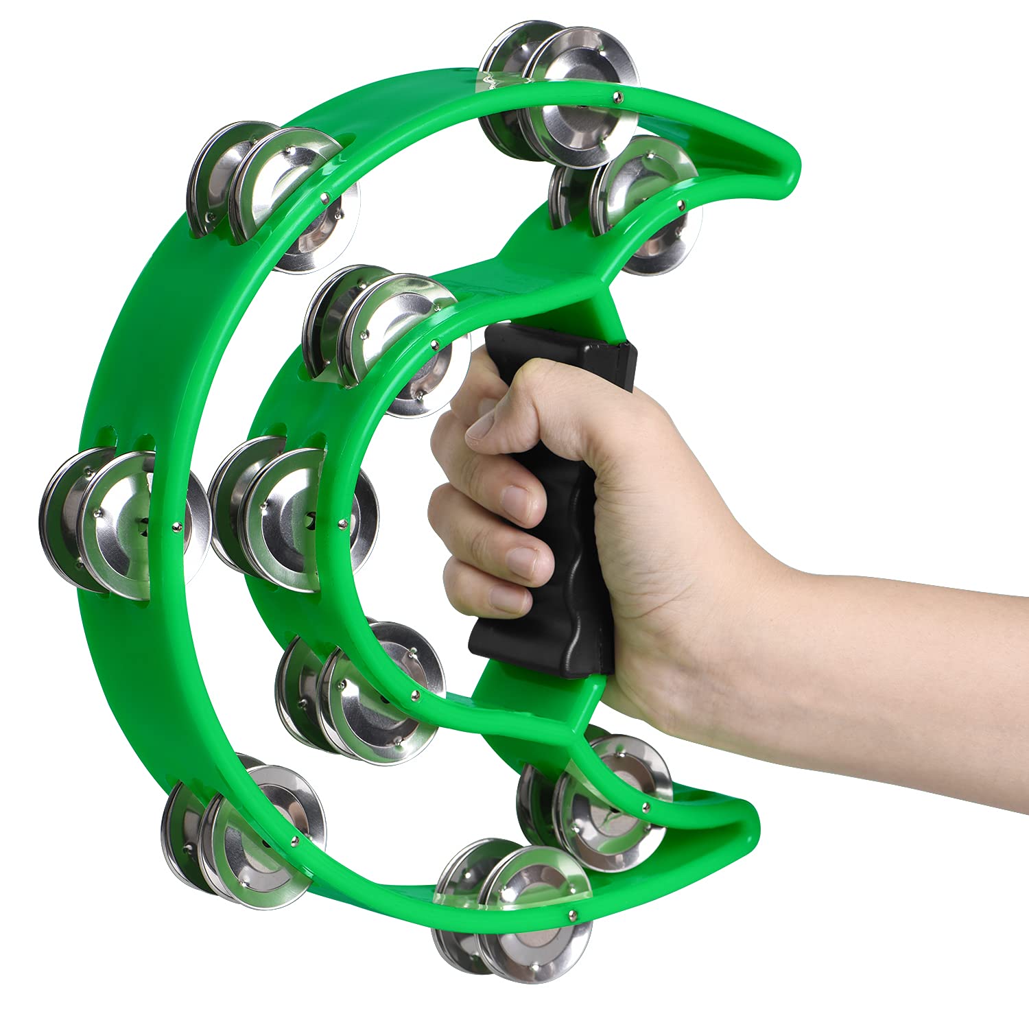 YEUIKERR 4 Pack 9 inch Half Moon Tambourines for Adults Church, Multicolor