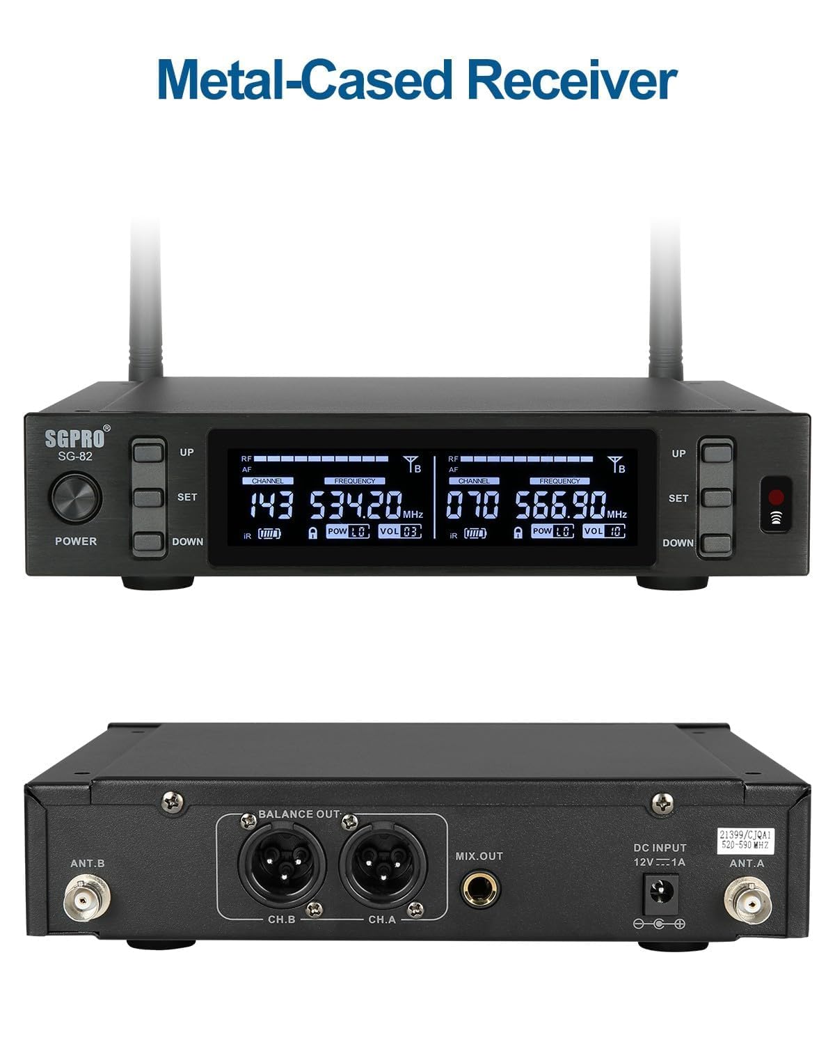SGPRO SG-82HH Dual Handheld Wireless Microphone System, 520-590 MHz