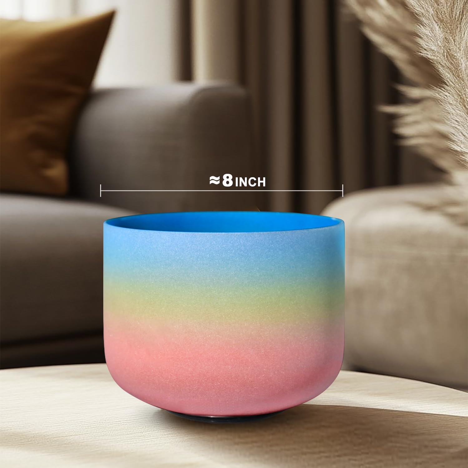 CVNC 8 Inch Rainbow Color Frosted Quartz Crystal Singing Bowl 440HZ G Note