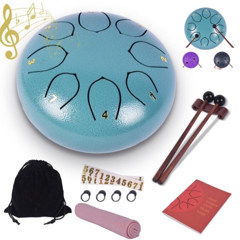 Heyfriday Steel Tongue Drum – 6 Inches 8 Notes Rain Drum – Metal Hand Pan Drum for Adults/Kids with Music Book, Handpan Mallets and Carry Bag, C Major Musical Instrument(Malachite Green)
