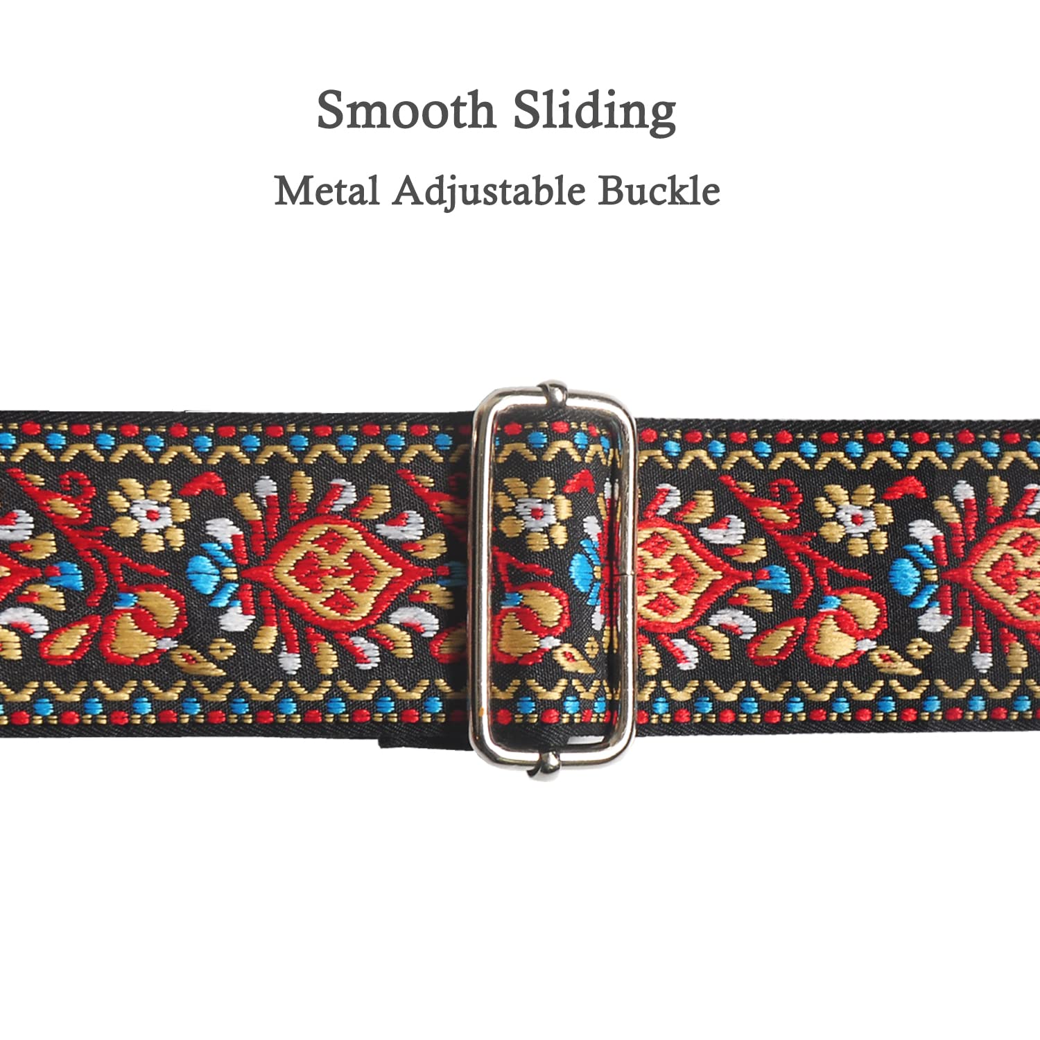 Farcaya Guitar Strap Acoustic Electric Bass Guitar Strap Jacquard Weave Cotton Adjustable Guitar Shoulder Strap with 2Strap Locks + 3Picks+ Headstock Strap Button (Red Flower)