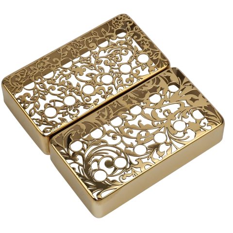 OVSAL 2 PCS Guitar Pickup Covers Gold 50mm/52mm Pole Spcing Pickup Covers Brass Humbucker Guitar Pickup Cover Neck Bridge Pickup Covers for Les Paul Lp Electric Guitar