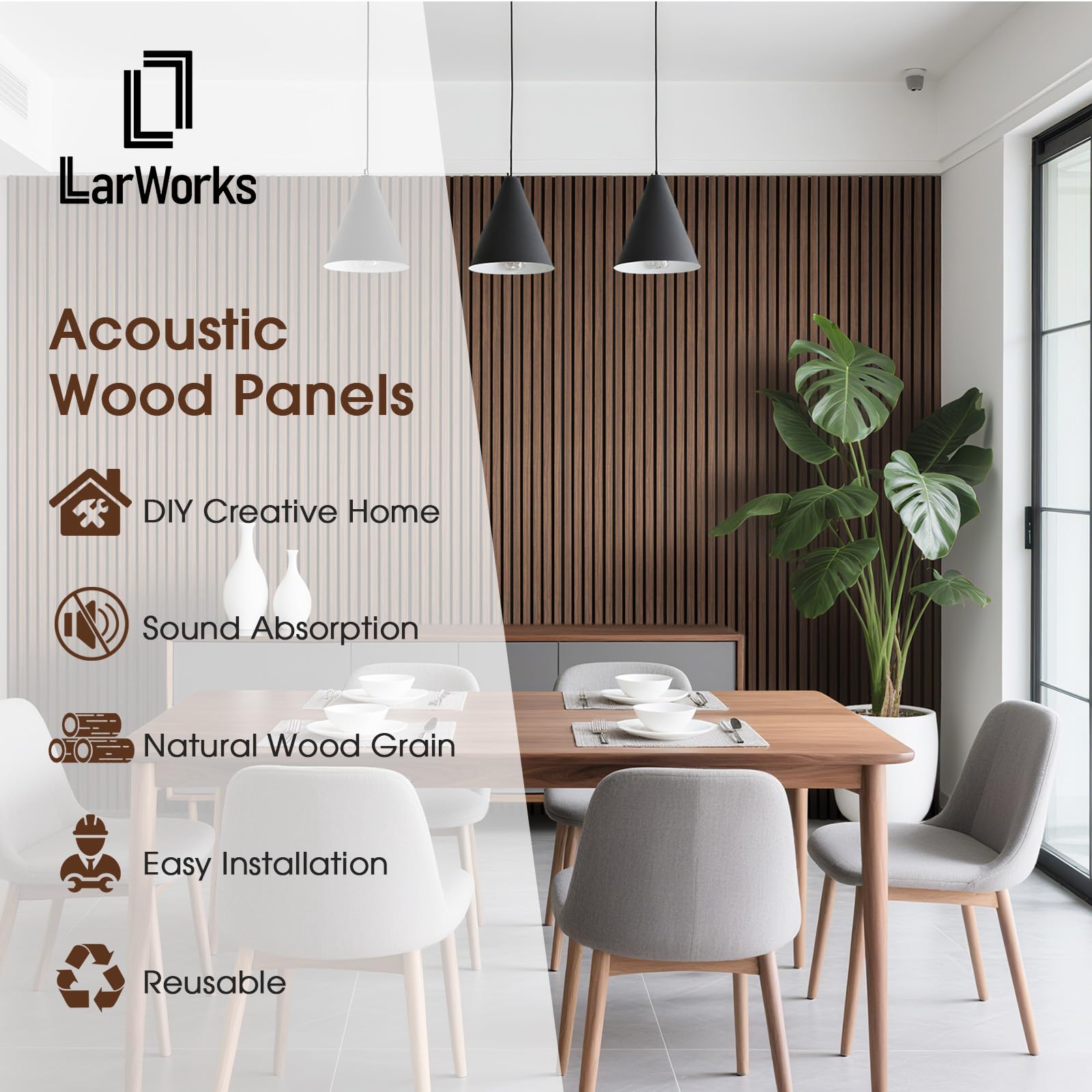 LARWORKS 2 Pack 108’’x23.6’’ Fluted Acoustic Wood Slat Wall Panels, Walnut