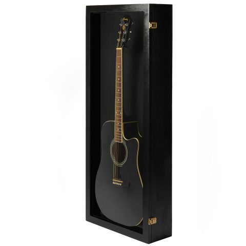 PENNZONI Acoustic Guitar Display Case – Acrylic Acoustic Guitar Case – Guitar Display Case Wall Mount Made from Hardwood Frame & Clear Acrylic – Black w/ No Felt