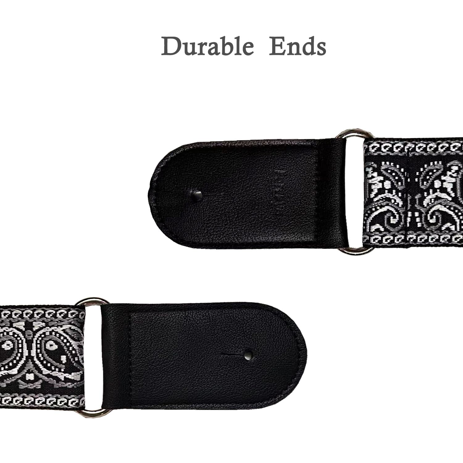 Farcaya Guitar Strap Jacquard Weave Cotton Adjustable Shoulder Strap with 2Strap Lock Button 3Picks Headstock Strap Tie¡ (Black and White)