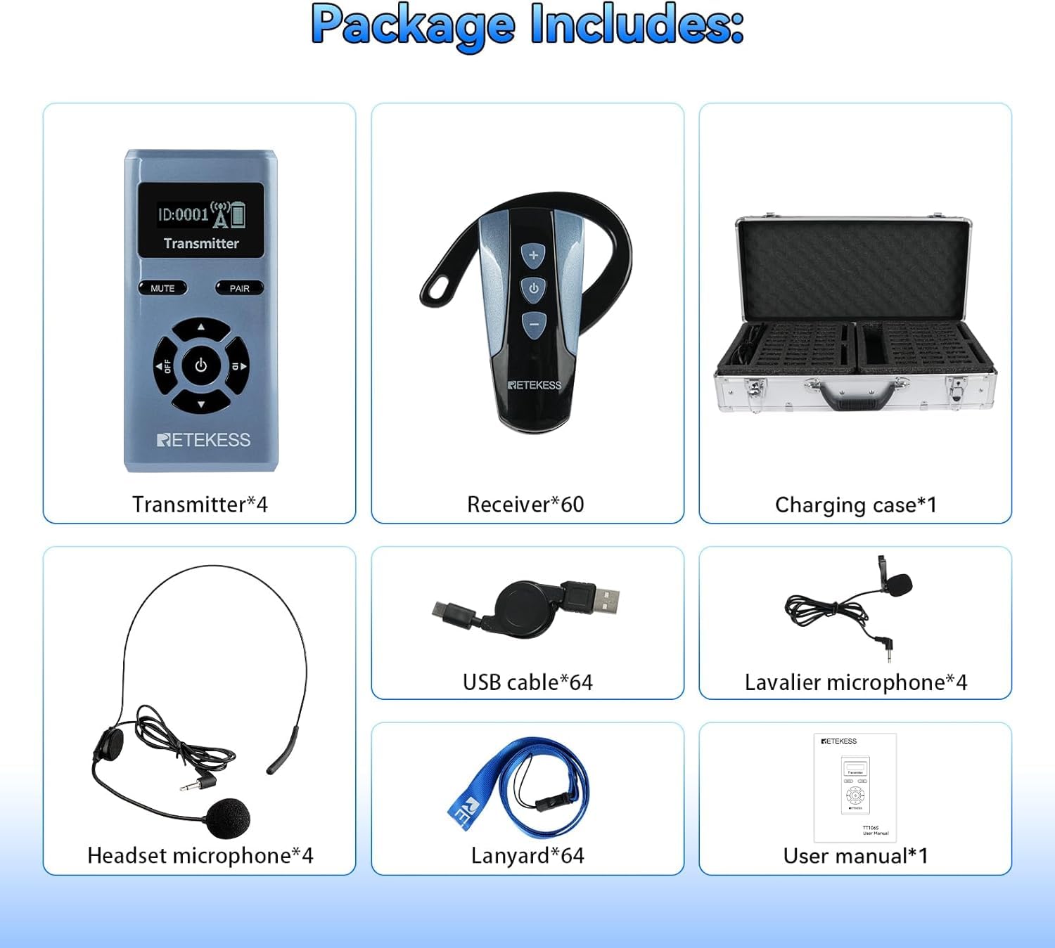 Retekess TT106S Wireless Tour Guide System, Tour Guide Headsets(6TX 100RX)