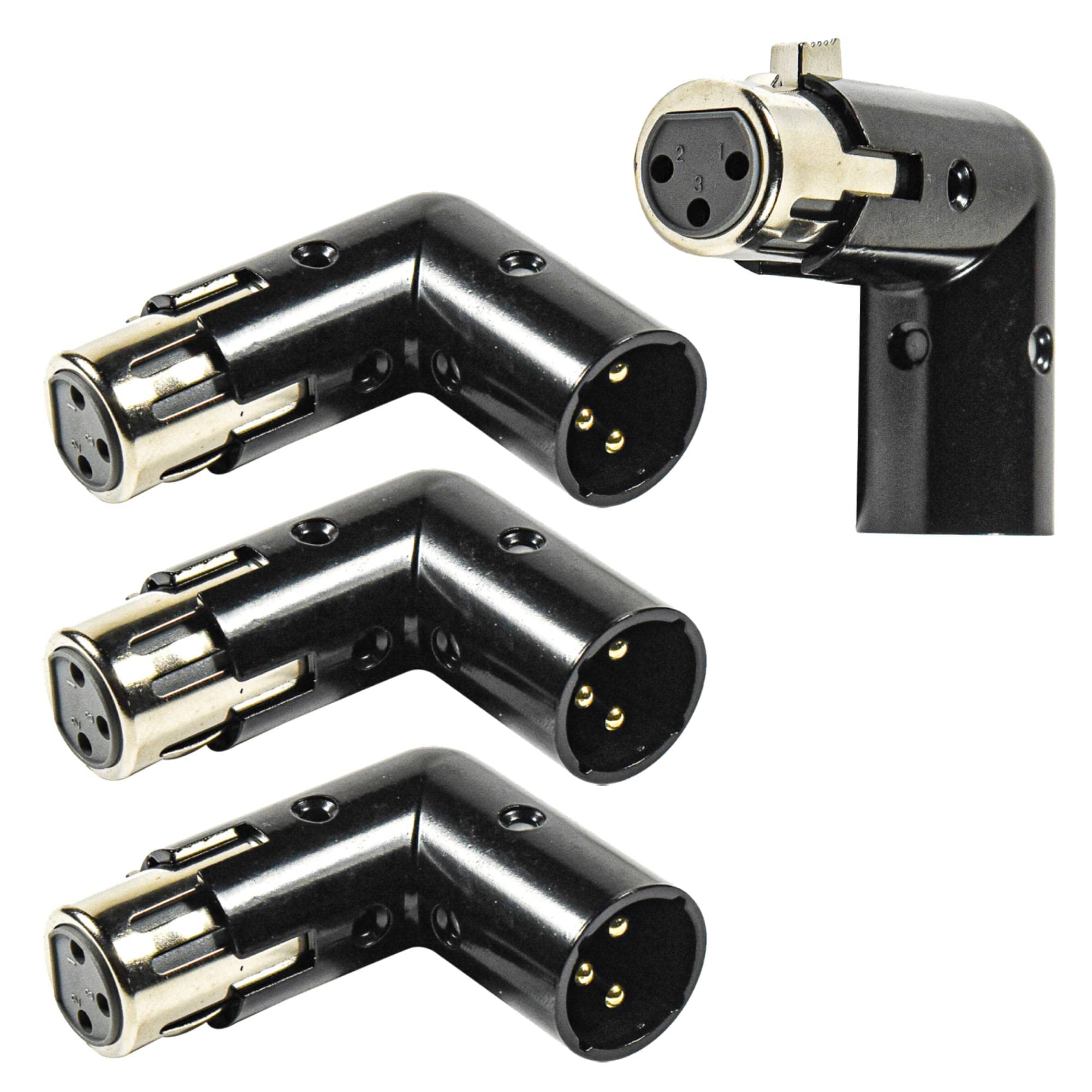 HQRP 4-Pack 3-Pin XLR Angle Adapter Dual Male & Female with 4 Adjustable Angle Positions Right Left and 90 Degree, Compatible with Mixers that Interfere with Other Applications, 3-Pin Connector