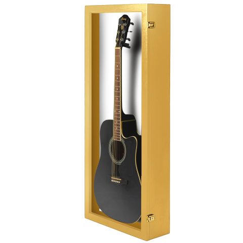 PENNZONI Acoustic Guitar Display Case – Acrylic Acoustic Guitar Case – Guitar Display Case Wall Mount Made from Hardwood Frame & Clear Acrylic – Golden Oak w/Felt White