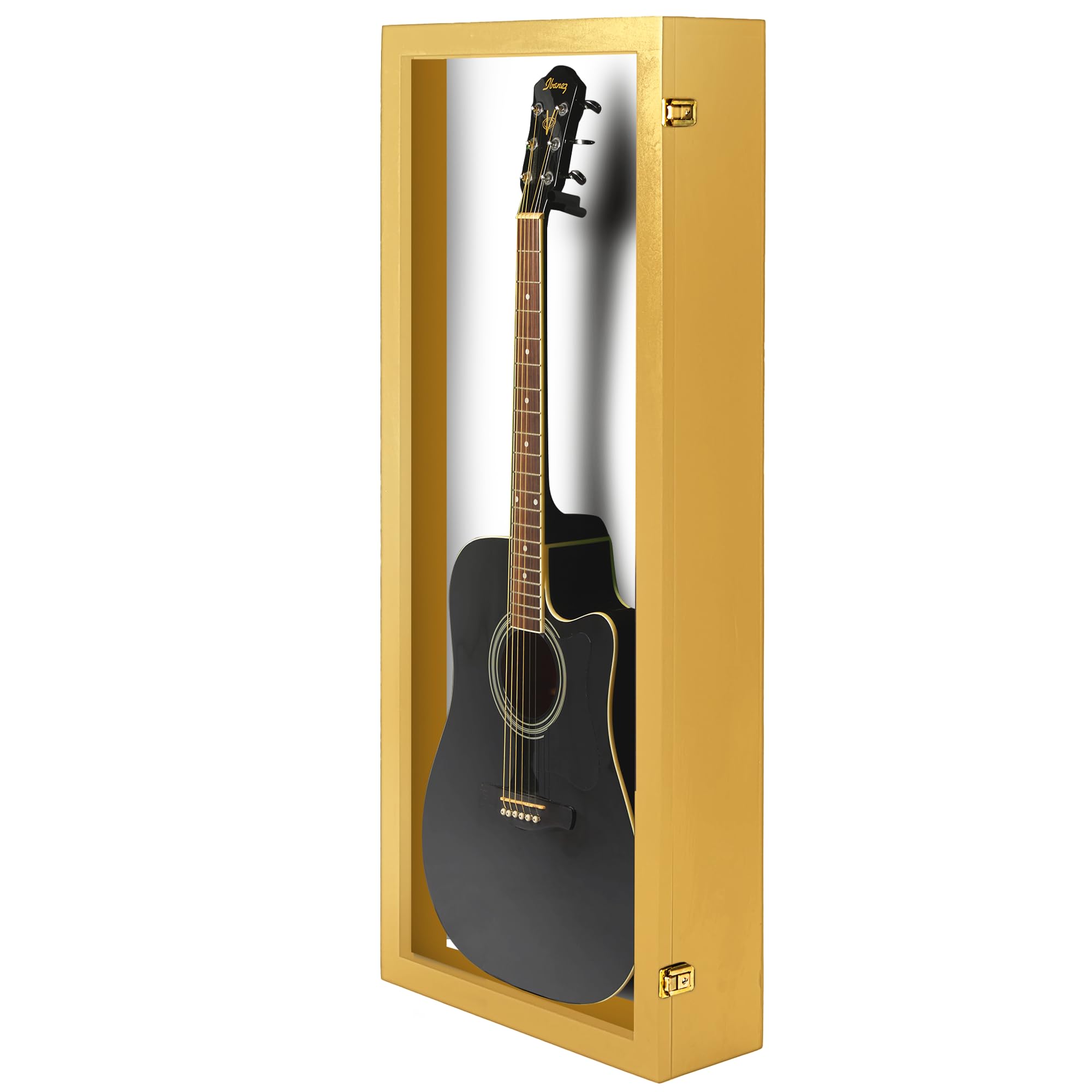 PENNZONI Acoustic Guitar Display Case – Acrylic Acoustic Guitar Case – Guitar Display Case Wall Mount Made from Hardwood Frame & Clear Acrylic – Golden Oak w/Felt White