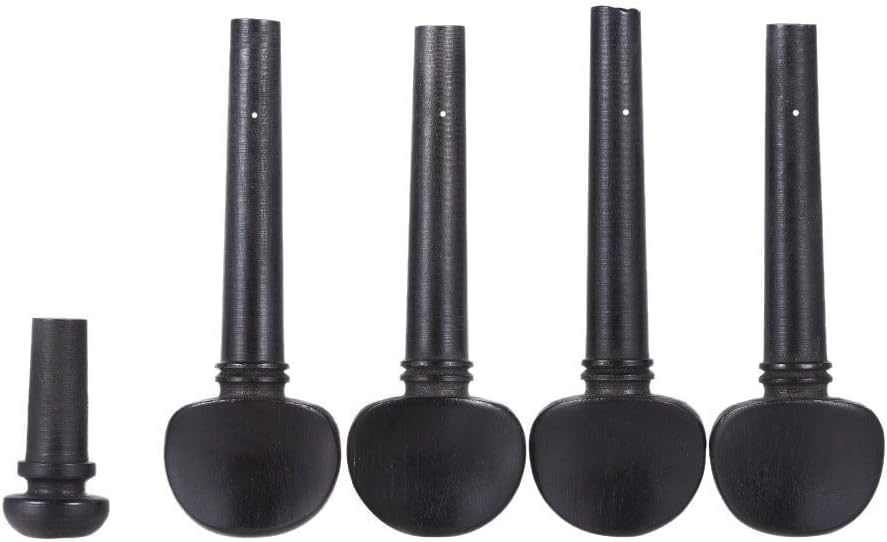 TUOREN Ebony 5Pieces Violin Tuning Pegs Endpin Set for 4/4 Violin Fiddle Part Replacement