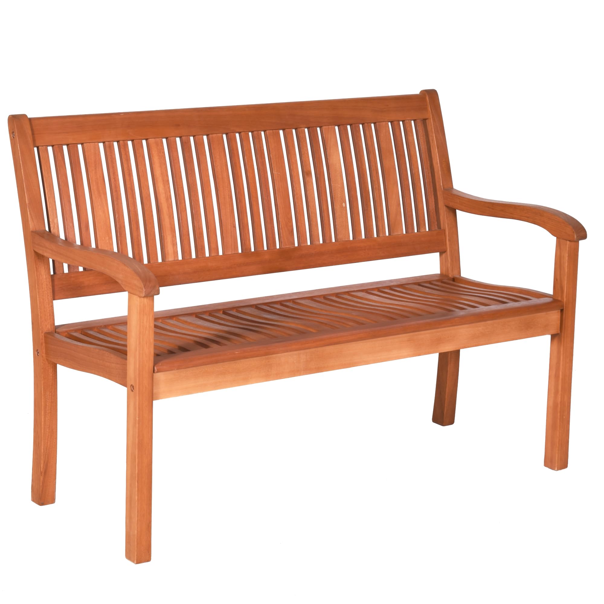 Tangkula Outdoor Wood Garden Bench, 50″ W Solid Wood Patio Park Bench with Dense Slatted Backrest & Seat, Curved Armrest, Large Wooden Loveseat Bench for Deck, Porch, Poolside, Yard & Balcony