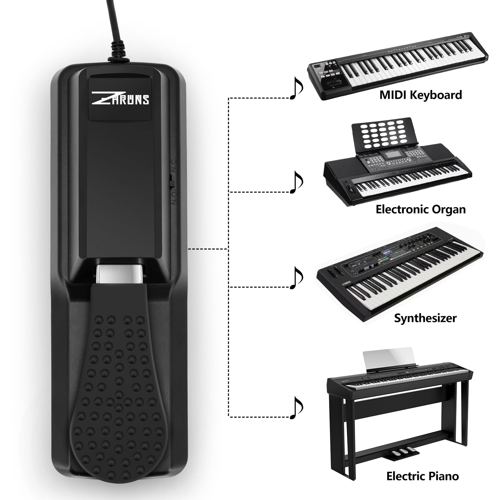 Sustain Pedal Universal for Keyboard, Piano Pedal with Polarity Switch for Digital Piano