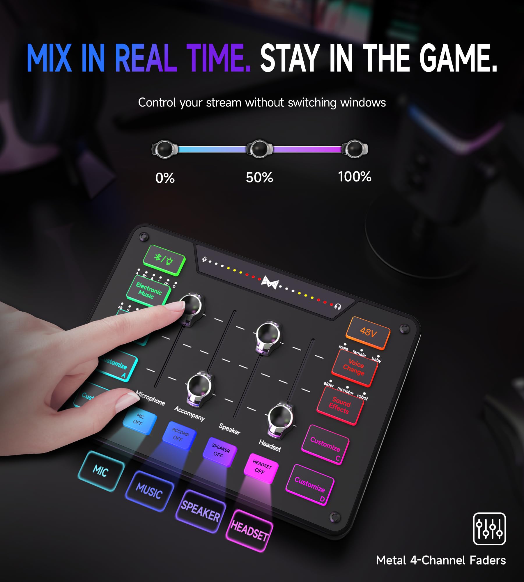 MAILANGSHI Gaming Audio Mixer for Streaming, XLR Mixer with Noise Reduction