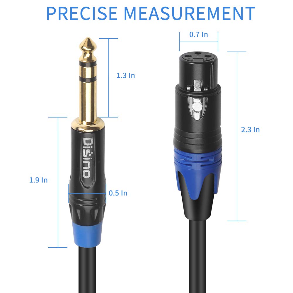 Disino XLR Female to 1/4 Inch 6.35mm TRS Stereo Jack Cable, 3 Pin Female XLR to Quarter inch Balanced Signal Interconnect Patch Cord (6.6 Feet)