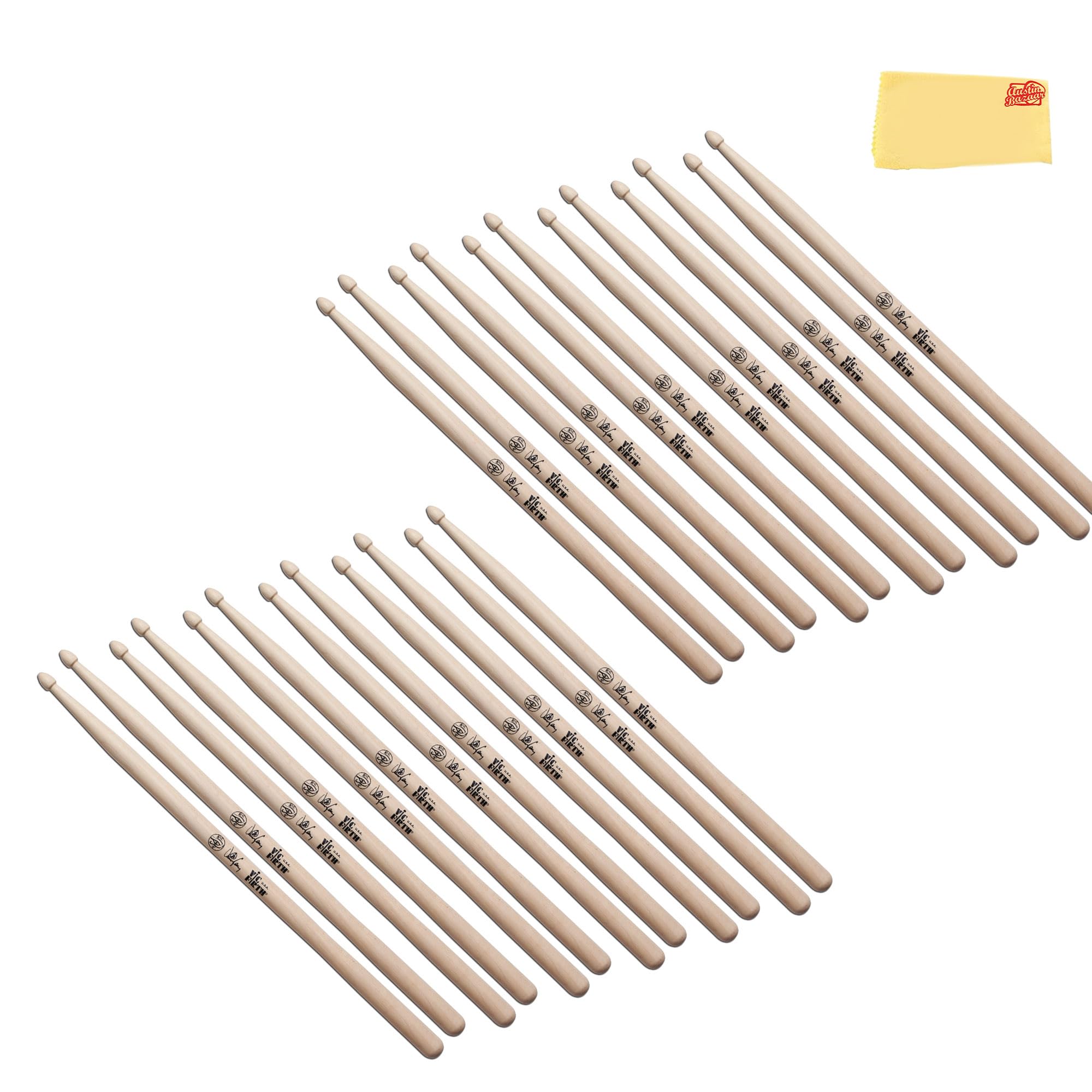 Vic Firth Signature Series Danny Carey Drumsticks – 12-Pack Bundle with Austin Bazaar Polishing Cloth