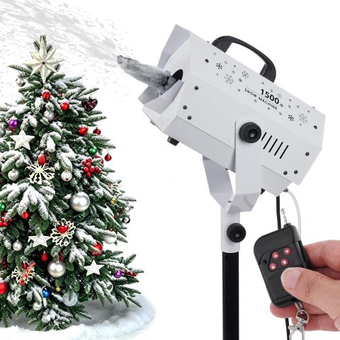 Snow Machine, 1500W Artificial Snow Making with Wireless Remote, Adjustable Snowflake Size & 59–69″ Stand, Snow Generator Fake Snow Maker for Christmas, Parties, Weddings & Holiday Events