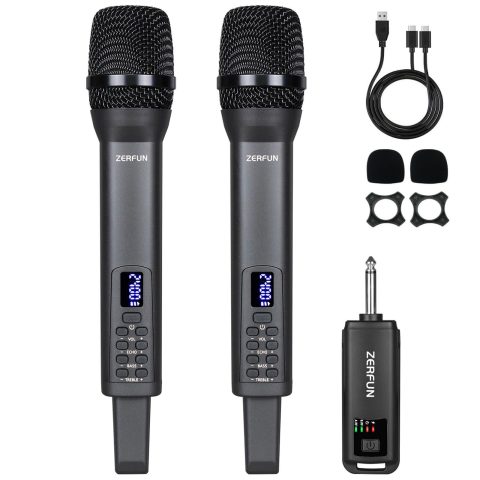 ZERFUN Rechargeable Wireless Microphones Dual, D240, Grey