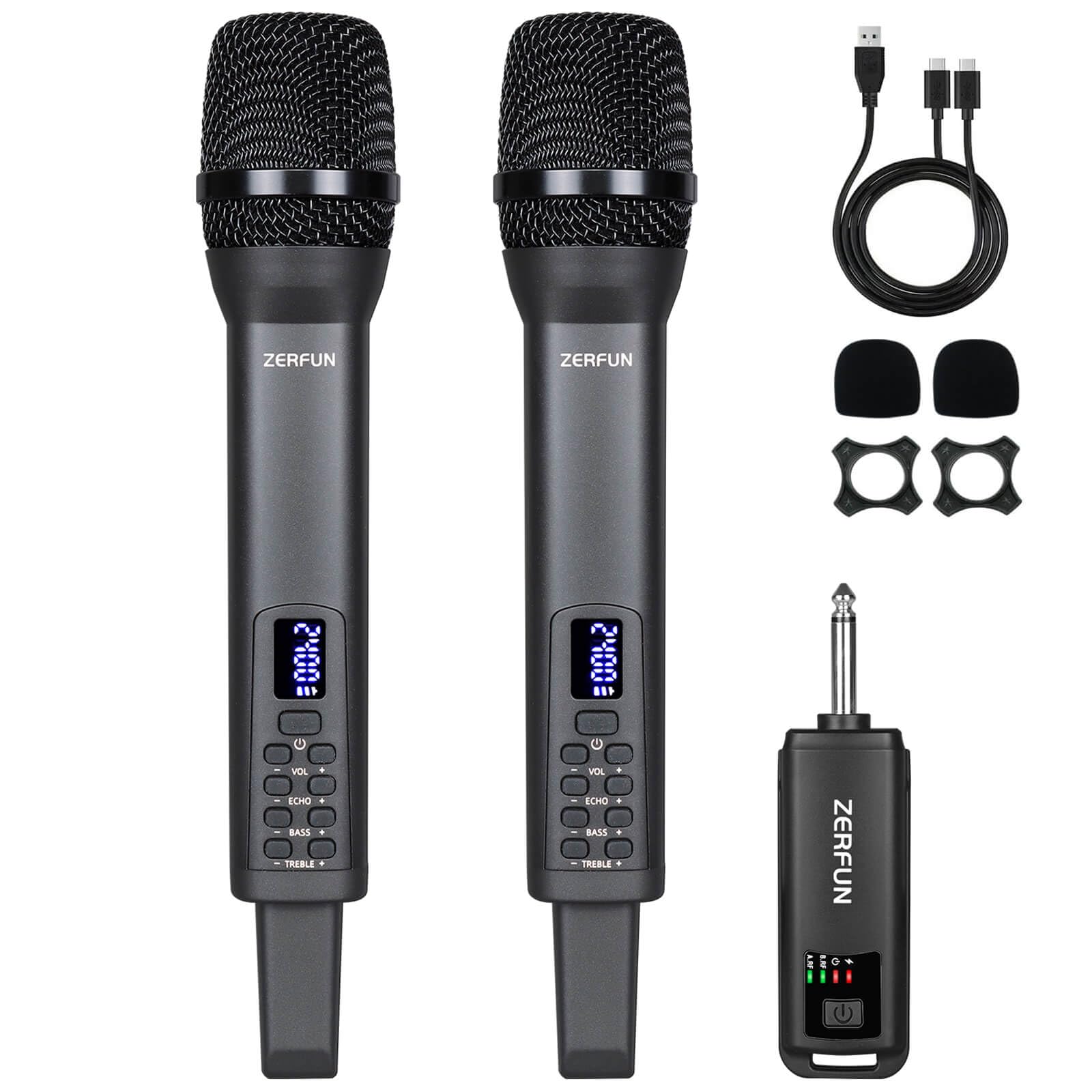 ZERFUN Rechargeable Wireless Microphones Dual, D240, Grey