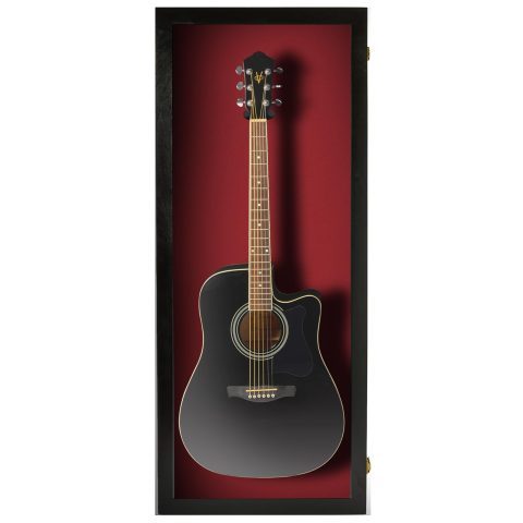 PENNZONI Acoustic Guitar Display Case – Acrylic Acoustic Guitar Case – Guitar Display Case Wall Mount Made from Hardwood Frame & Clear Acrylic – Black w/Red Felt