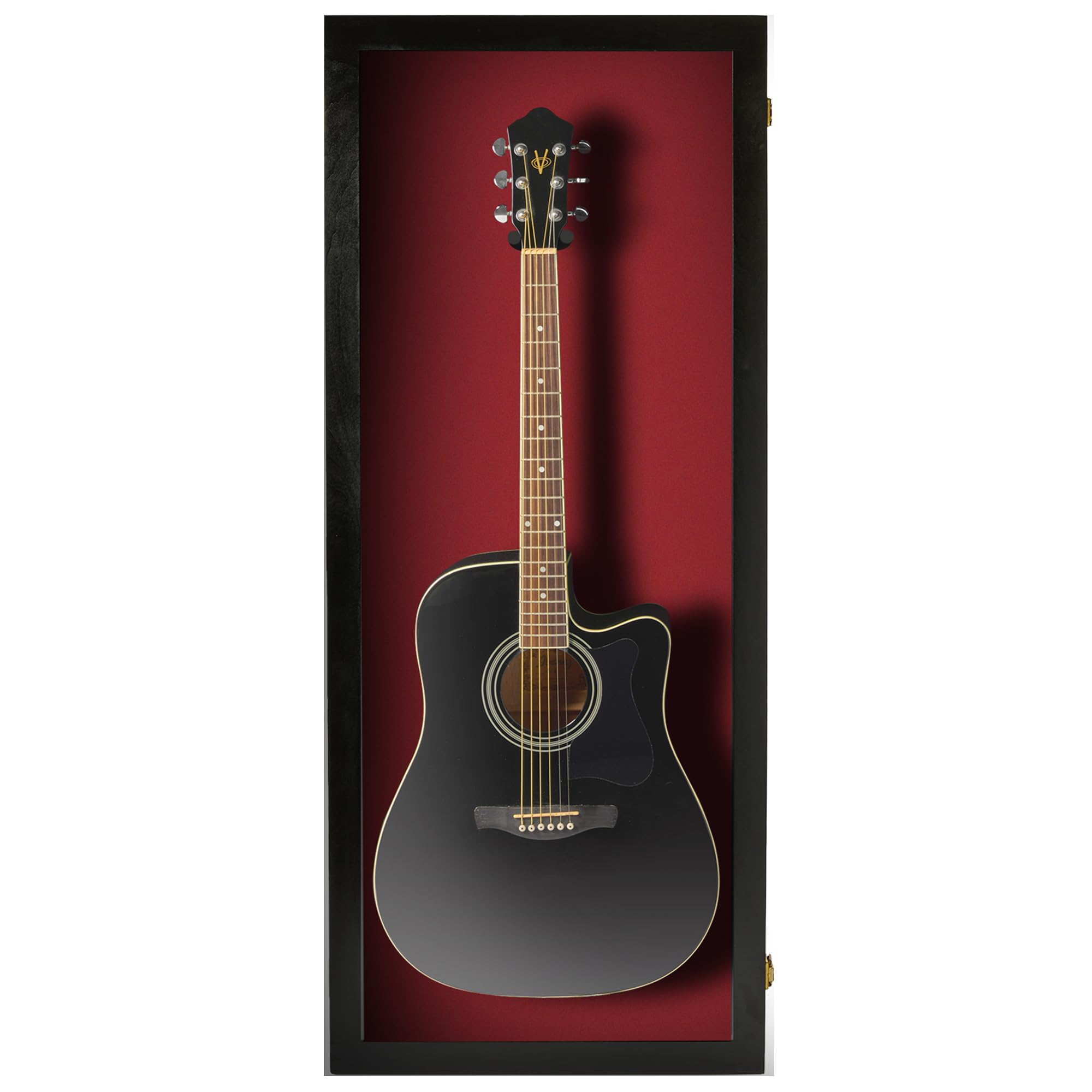 PENNZONI Acoustic Guitar Display Case – Acrylic Acoustic Guitar Case – Guitar Display Case Wall Mount Made from Hardwood Frame & Clear Acrylic – Black w/Red Felt