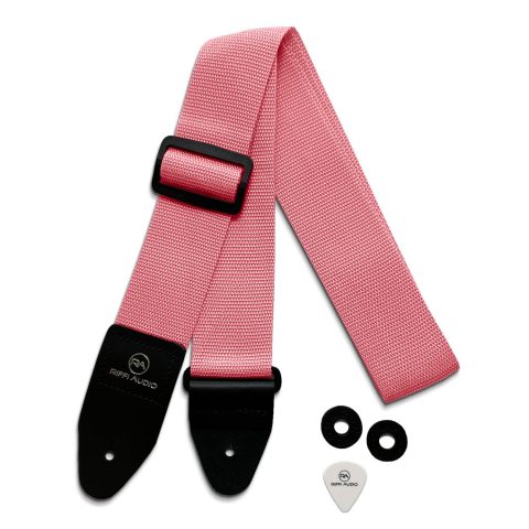 Riffi Audio Lite 1.0 Adjustable 2″ Wide Guitar Strap With Pick & Locks For Acoustic, Electric, And Bass Guitars (Pink)