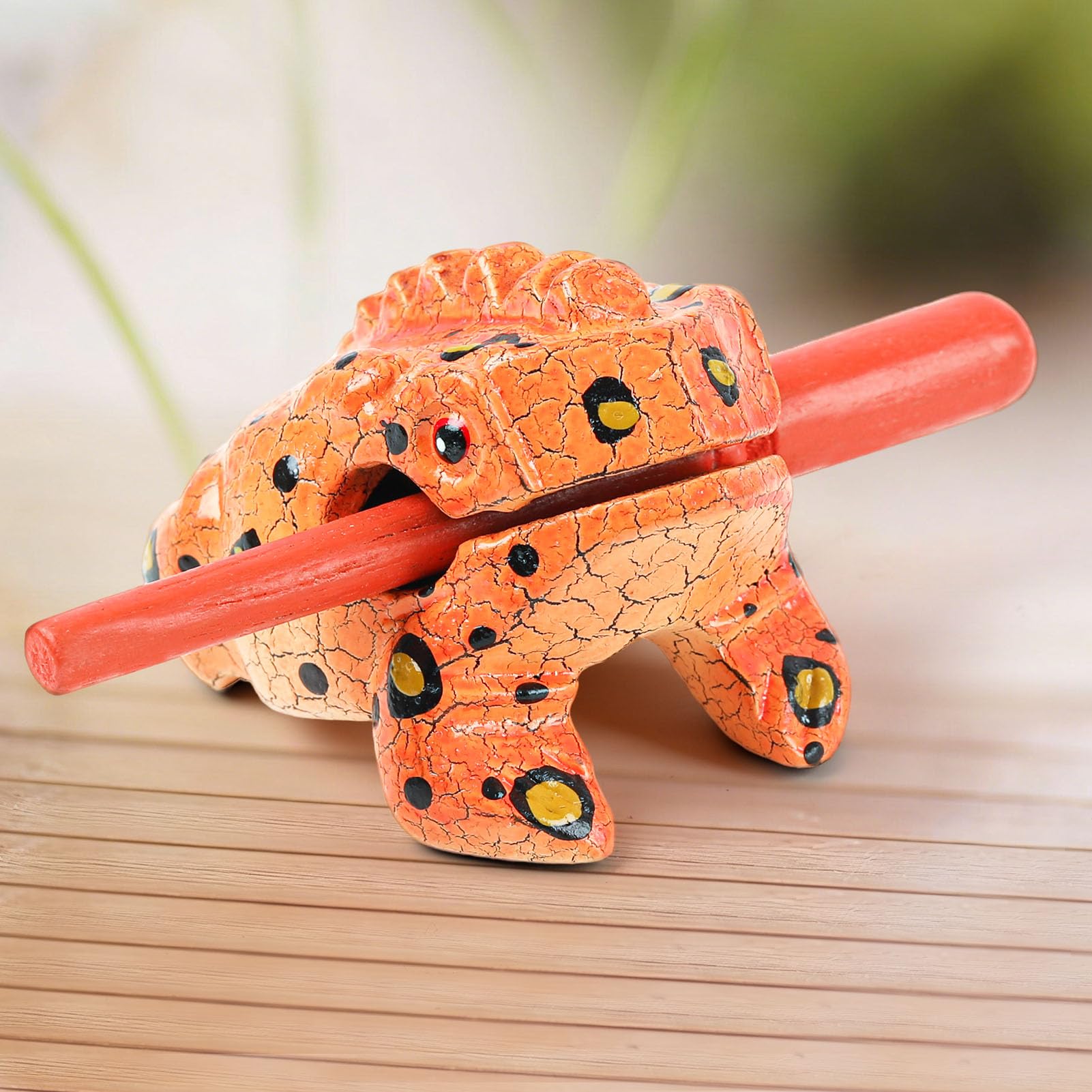 GOGHOST 3.5 inch Frog Guiro Rasp Wooden Instrument (Painted Orange)