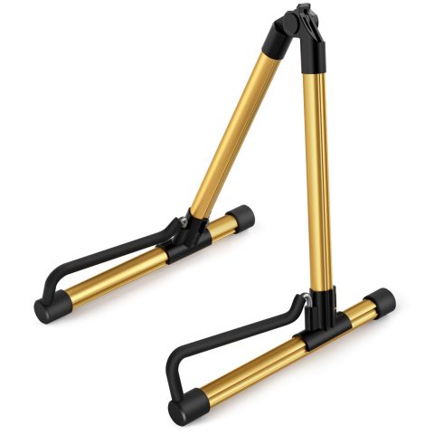 Donner Guitar Stand Acoustic，Folding Metal Electric Stands & Hangers,Bass Classical Travel Guitar Stand adjust for 30″ 40″ Mandolin, Bass, Banjo, Ukulele (Gold) – DS-1