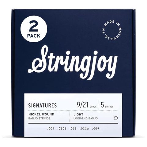 Stringjoy Light Gauge Signatures Nickel Wound Banjo Strings 9-21, NW0921, Loop-End Strings, Exceptional Sound and Balance for All Experience Levels, 5 String Set, 2-Pack