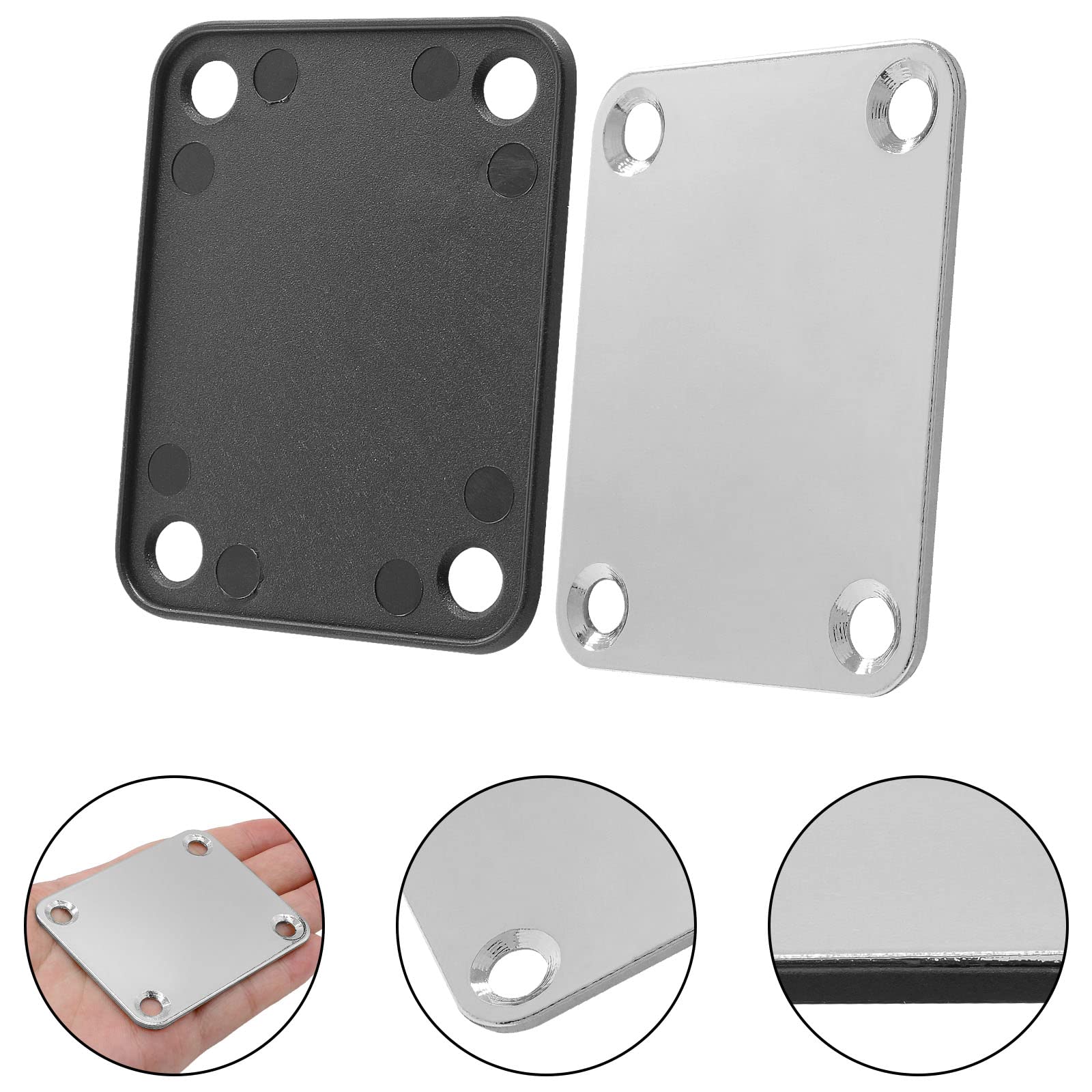 Jersvimc Silver Bass Guitar Neck Plate Replacement with Mounting Screws