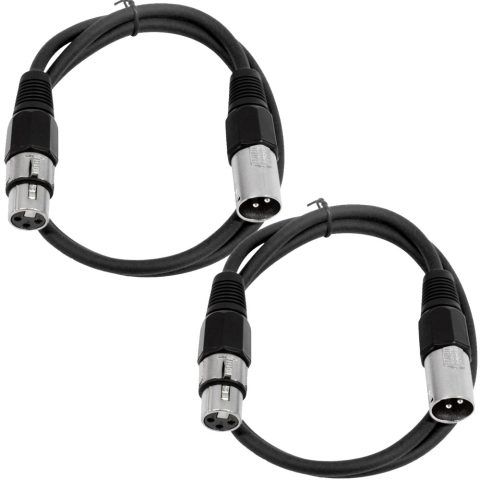 Seismic Audio Speakers 2 Foot XLR Patch Cables, Male to Female, Black, Pack of 2