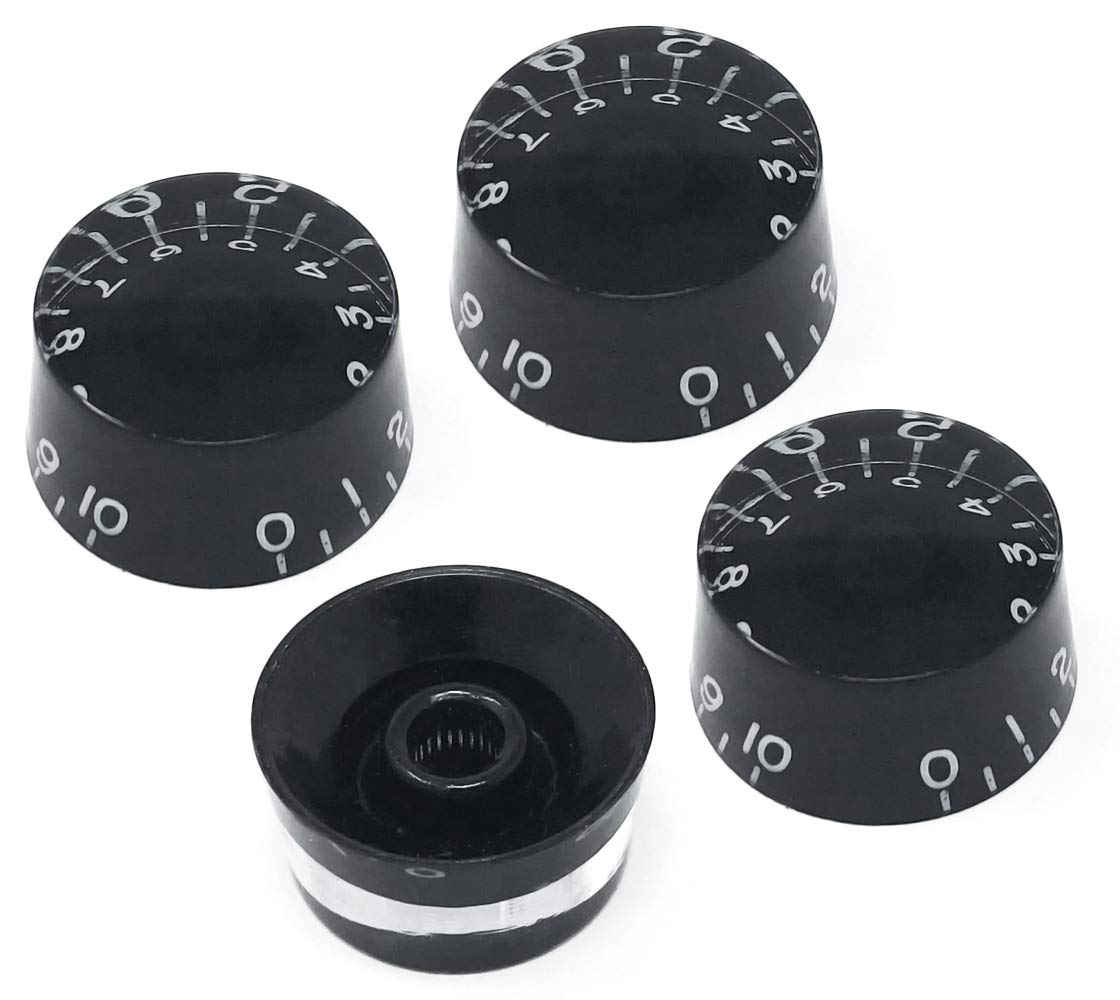 Vintage Forge Black Speed Knobs Compatible with Epiphone Les Paul SG Electric Guitar (Set of 4) Fits 18 Coarse-Spline Import (Metric) Split Shaft Pots Recessed RS18M-BLK4