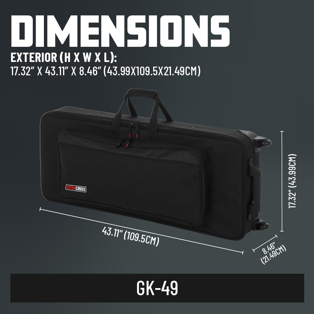 Gator Cases Lightweight Case with Retractable Pull Handle and Wheels Fits Standard 49 Note Keyboards and Electric Pianos, (GK-49)