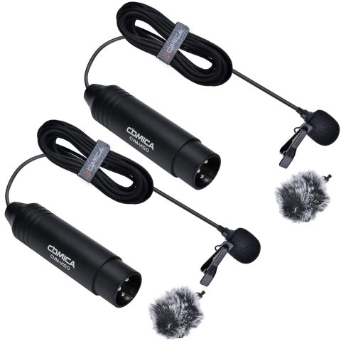 COMICA XLR Microphone CVM-V02O 2 Pack 5.9 fts Phantom Power Omni-Directional Lavalier Lapel Microphone for Canon Sony Panasonic Camcorders Zoom H4n H5 H6 Tascam DR-40 DR-60D DR-70D DR-100 Recorders