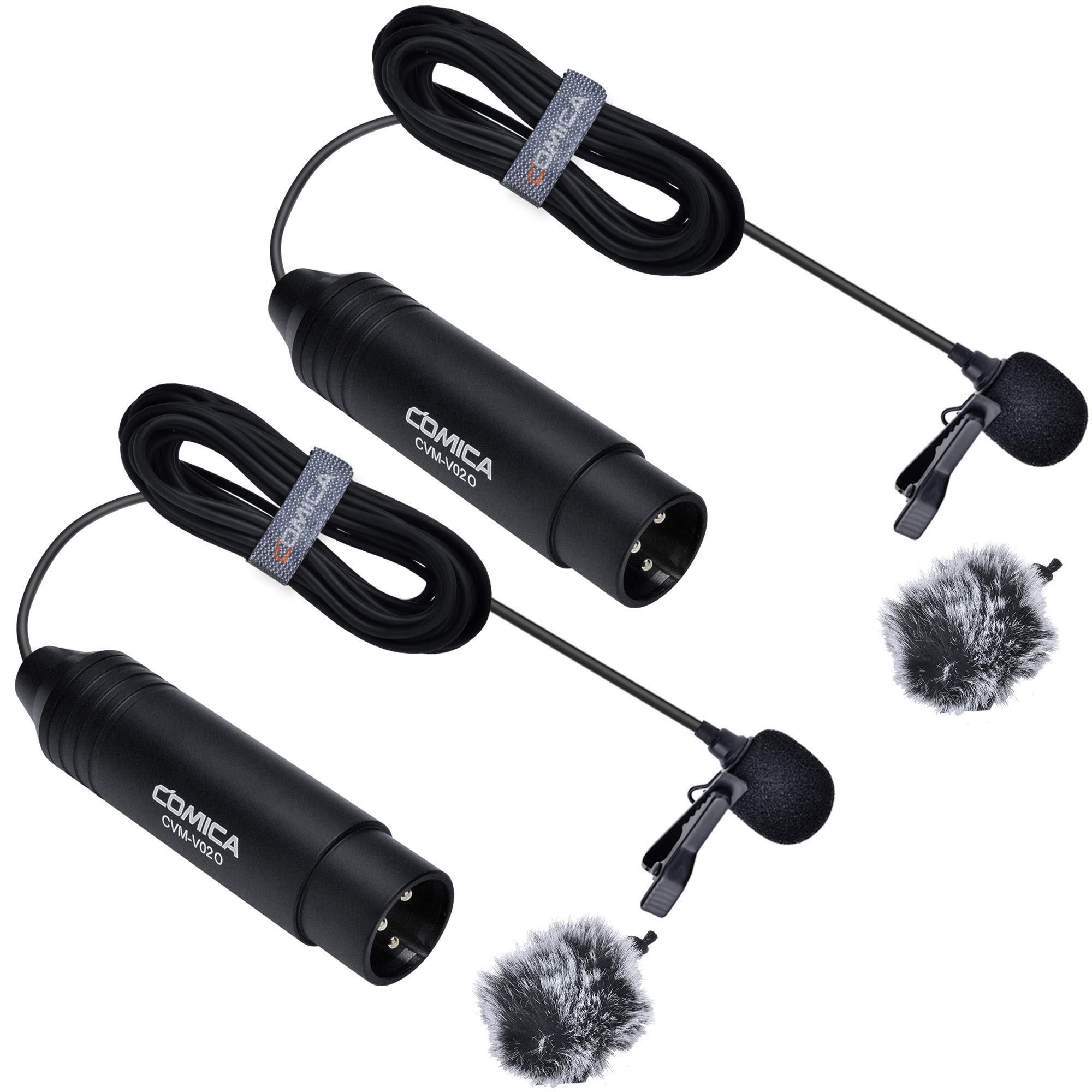 COMICA XLR Microphone CVM-V02O 2 Pack 5.9 fts Phantom Power Omni-Directional Lavalier Lapel Microphone for Canon Sony Panasonic Camcorders Zoom H4n H5 H6 Tascam DR-40 DR-60D DR-70D DR-100 Recorders