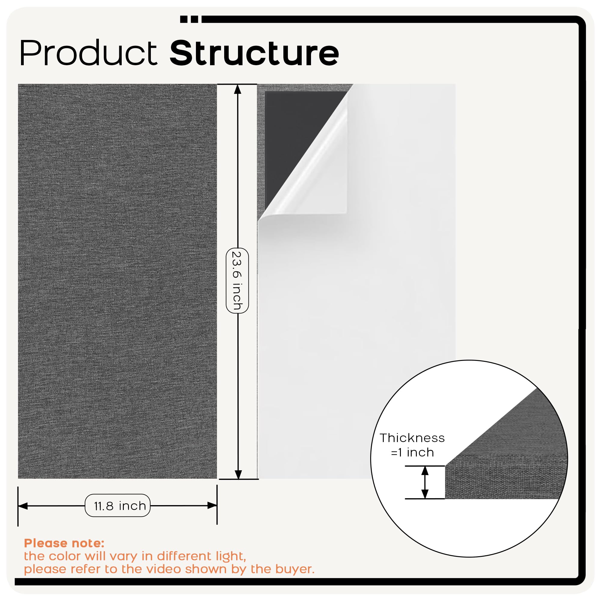 BUBOS 4-Pack Fabric Acoustic Panels 23.6×11.8×1″, Self-Adhesive Sound Panel