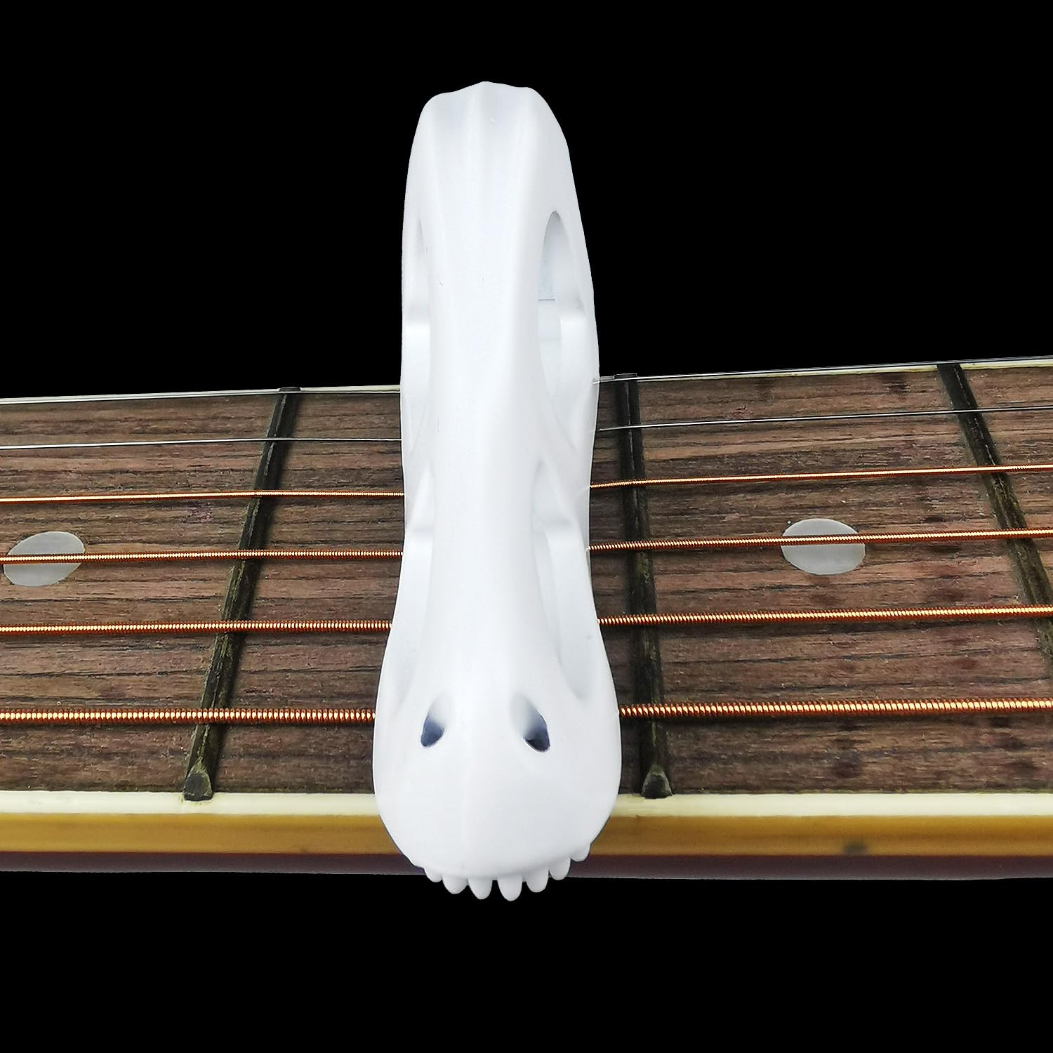 Prehistoric T-Rex Guitar Capo – Dinosaur Skull Design with Silicone Teeth, Zinc Alloy Adjustable Clamp for Acoustic/Electric Guitar, Bass, Ukulele & Banjo (White)