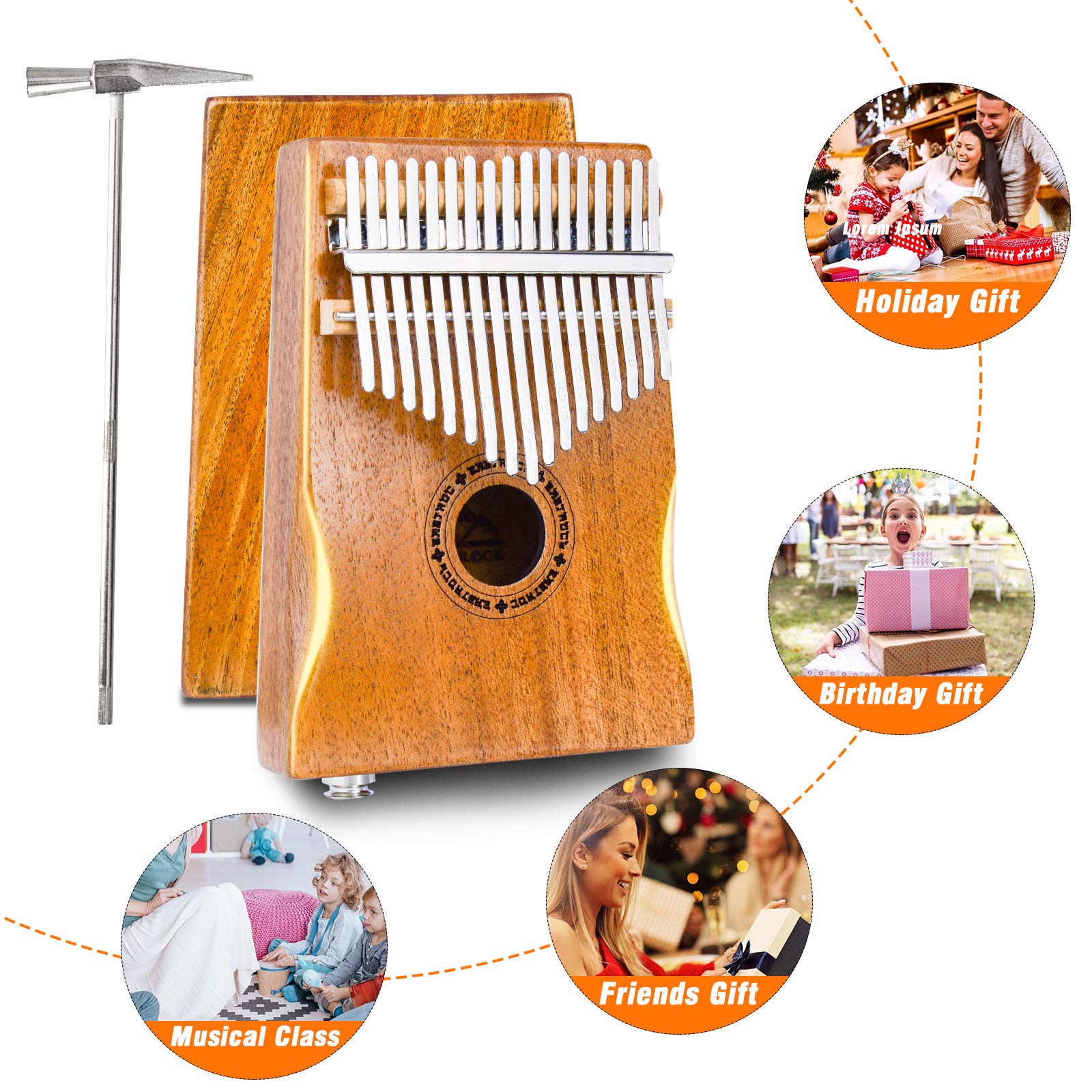 EASTROCK 17 Key Electric Kalimba Built-in Pickup Mahogany Hand Rest EQ