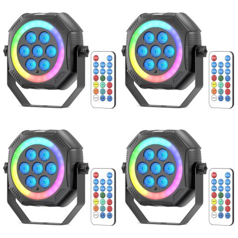 Stage Lights Mini RGB Battery Powered Uplights, LED Rechargeable Par Can Lights with Halo, Sound-Activated Auto Wireless Uplights for Events Indoor Outdoor Party Wedding Stage Lighting(4 Pack)