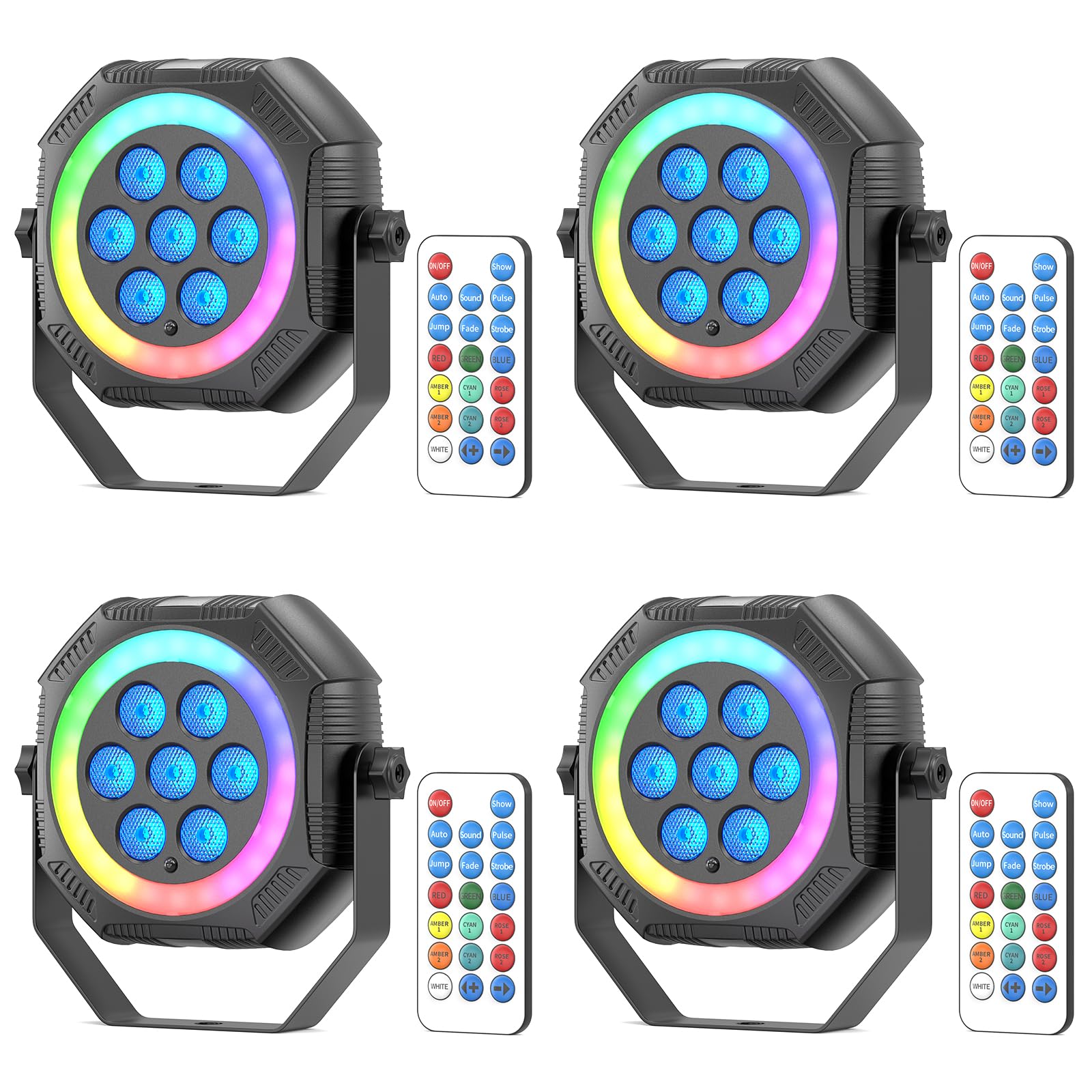 Stage Lights Mini RGB Battery Powered Uplights, LED Rechargeable Par Can Lights with Halo, Sound-Activated Auto Wireless Uplights for Events Indoor Outdoor Party Wedding Stage Lighting(4 Pack)