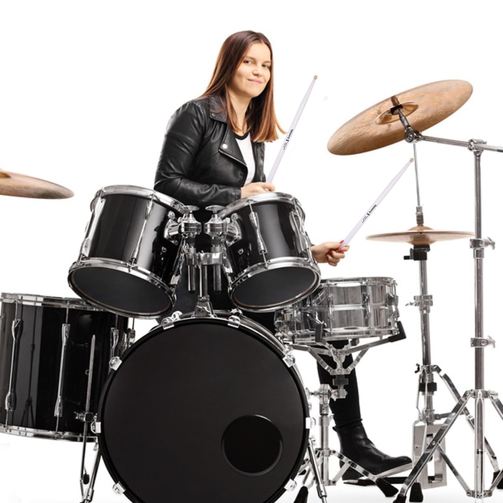 VAISOENY 5A Drumsticks, 6 Pairs Lacquered Maple Wood Drum Sticks (White)