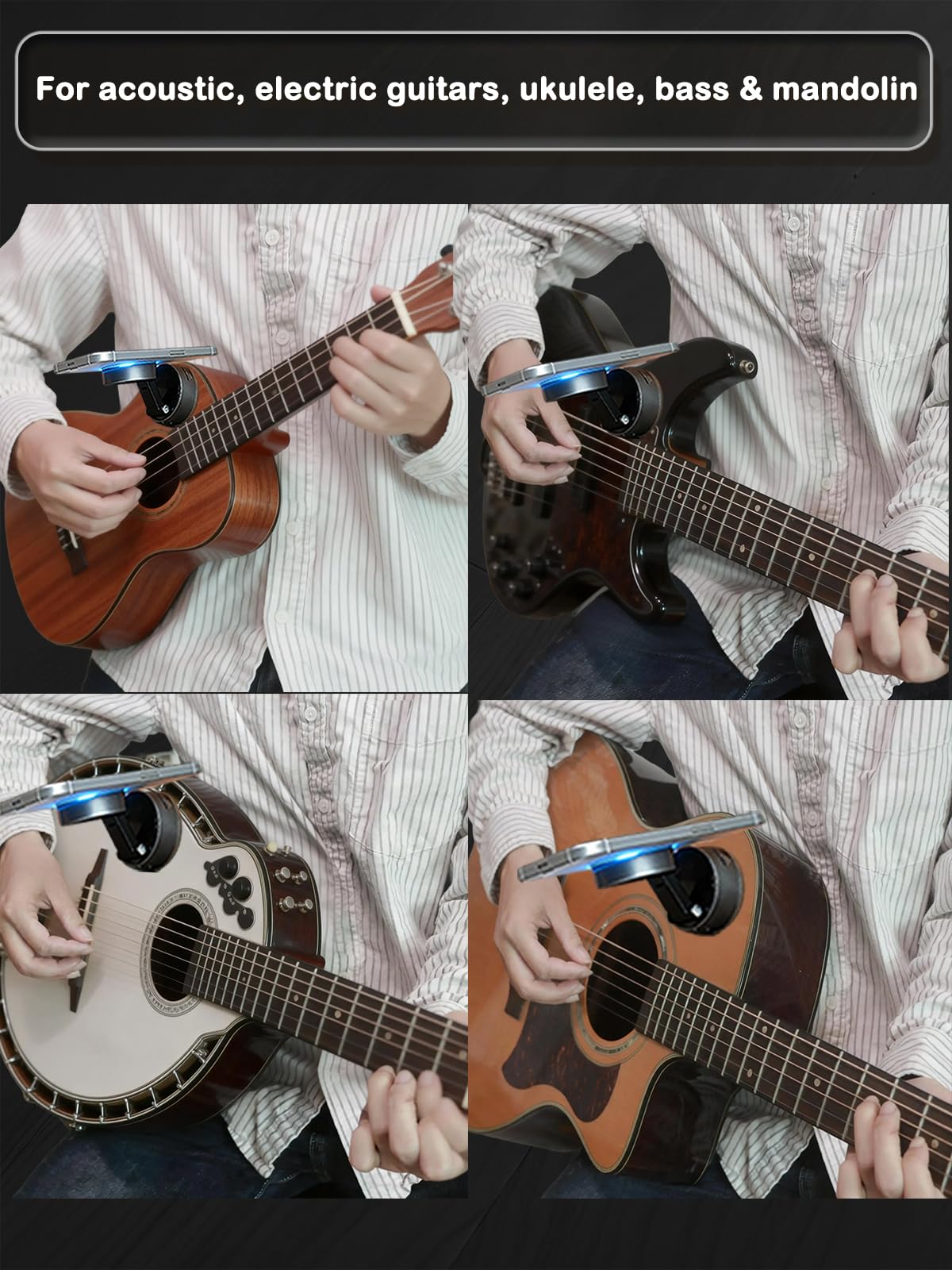 Rubierine Guitar Phone Holder for iPhone/Android, Vacuum Suction Magnetic Phone Mount with 17 N52 Magnets, 360° Rotating Palm-Size Holder for Acoustic and Electric Guitar, Bass and Ukulele
