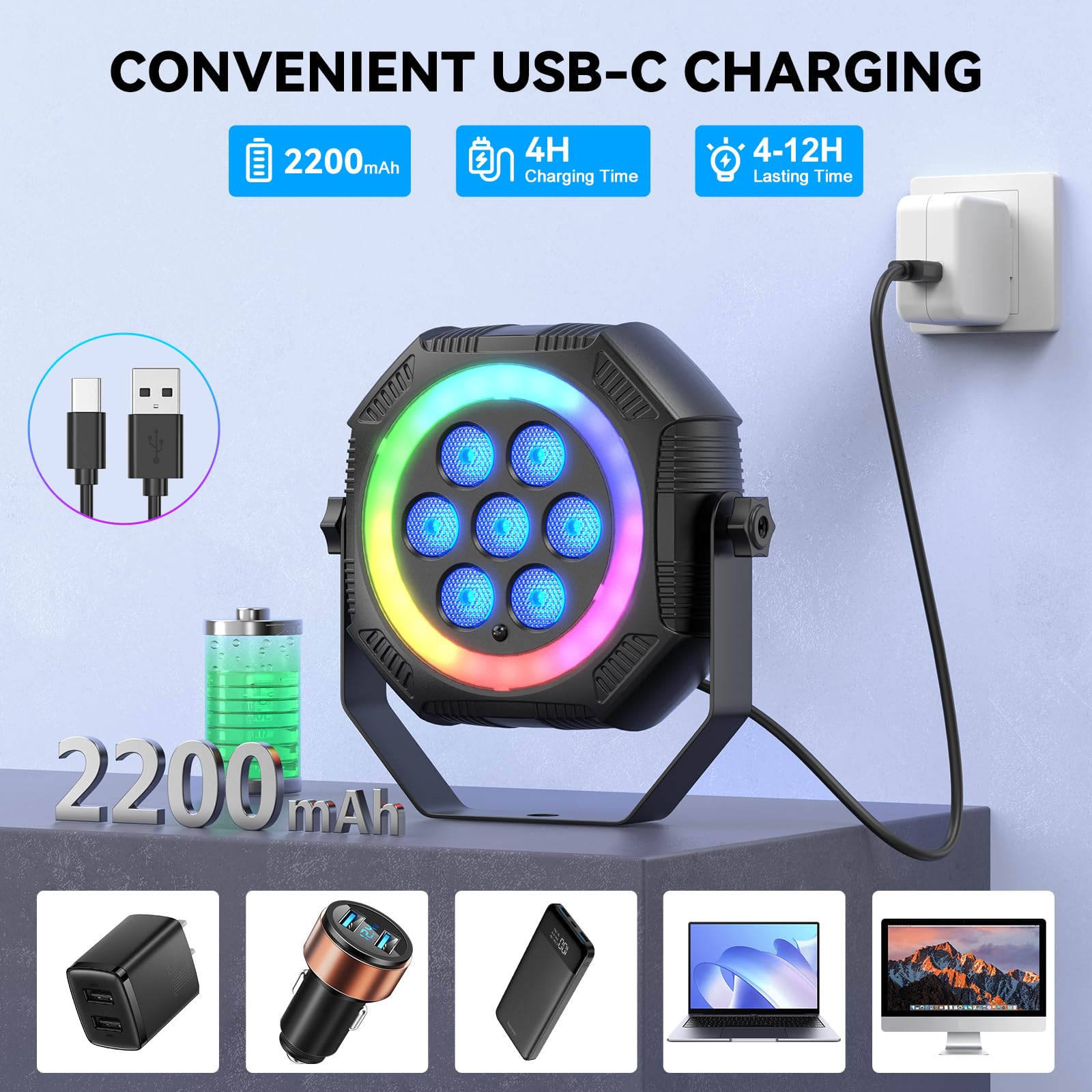 Stage Lights Mini RGB Battery Powered Uplights LED Rechargeable Par Can Lights with Halo, Sound-Activated Auto Wireless Uplights for Events Indoor Outdoor Party Wedding Stage Lighting(10 Pack)