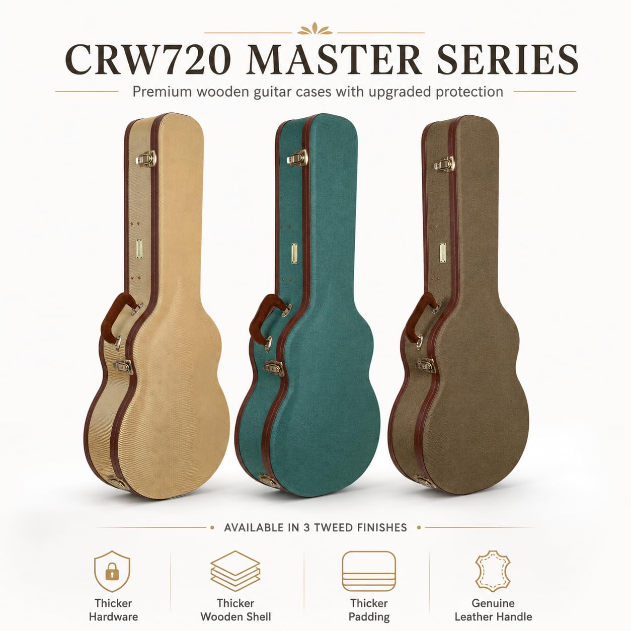 Crossrock Master Series Les Paul Electric Guitar Case | Classic Fabric Tweed Exterior, Re-Engineered Wooden Shell, Leather Handle & Deep Red Velvet Interior(CRW720LFT)