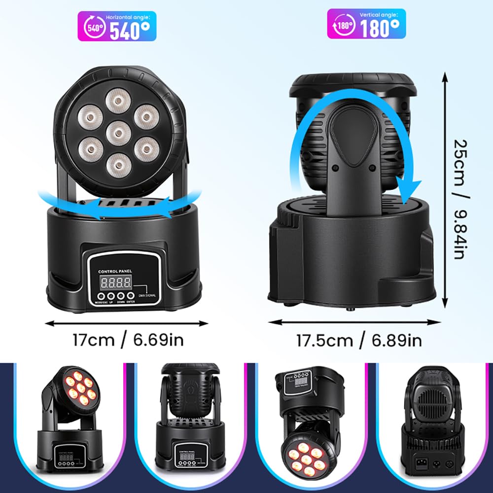 MINGJIE Moving Head Wash Light, 7x10W LED DMX DJ Stage Light