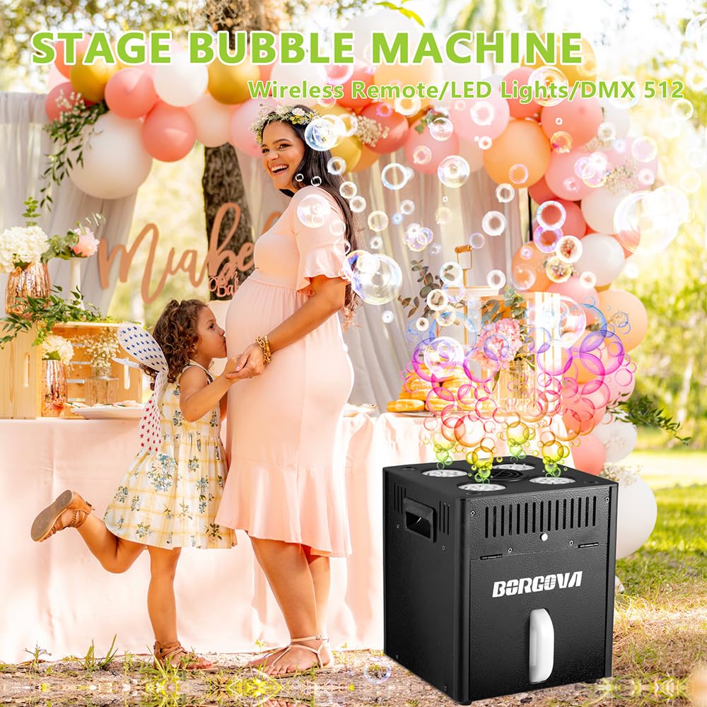 BORGOVA Stage Bubble Machine with Lights DMX Wireless Remote