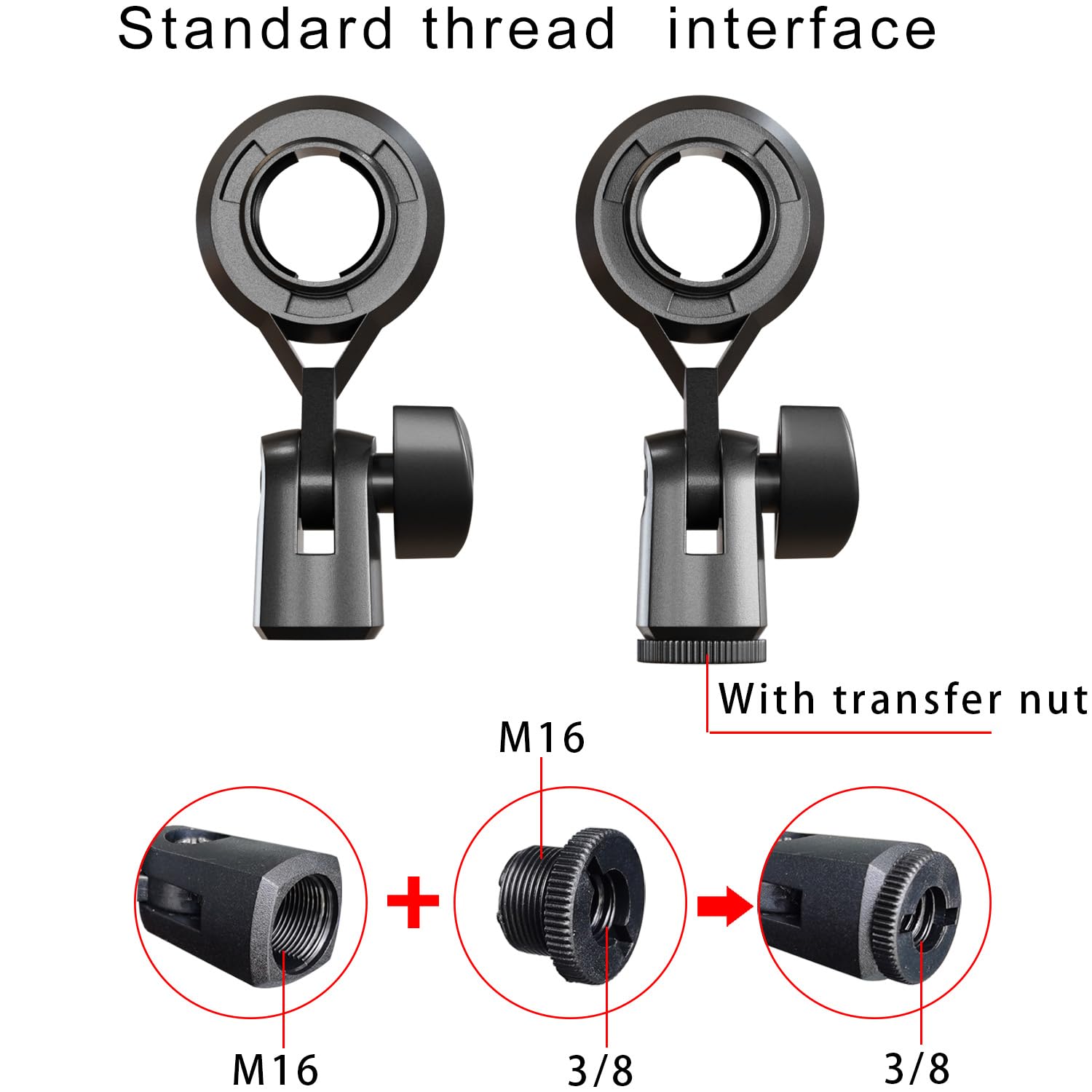 LUORNG Condenser Microphone Holder Standard Interface Thread Compatible with Stand Devices With 3/8 Conversion Nut Short Video Mic Clip Ferrule For 0.9-inch Portable Shockproof Microphone Stands