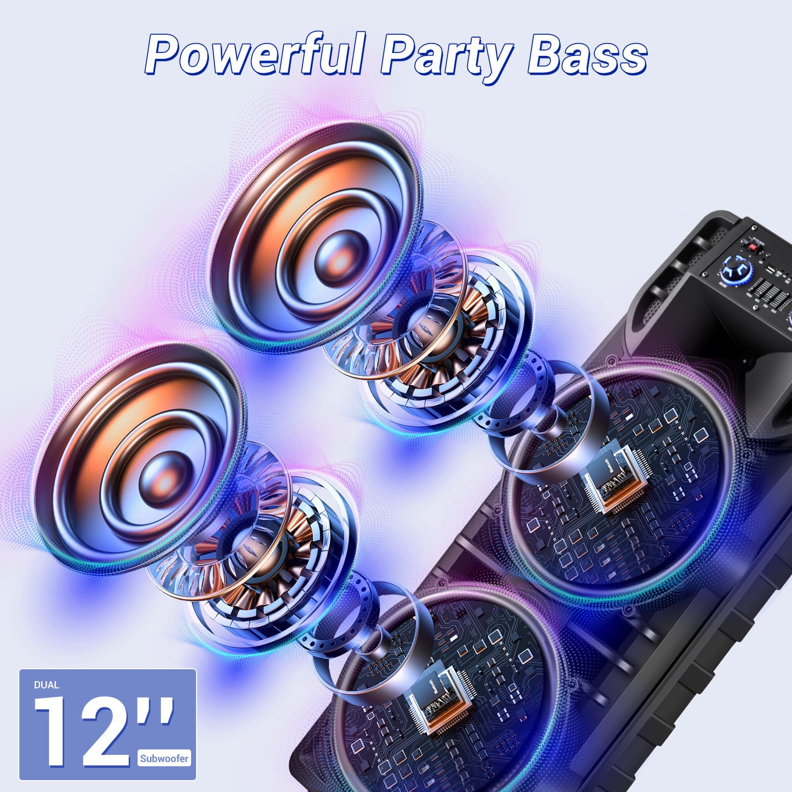 ROXAAN Dual 12’’ Wireless Bluetooth Party Speaker with Microphone