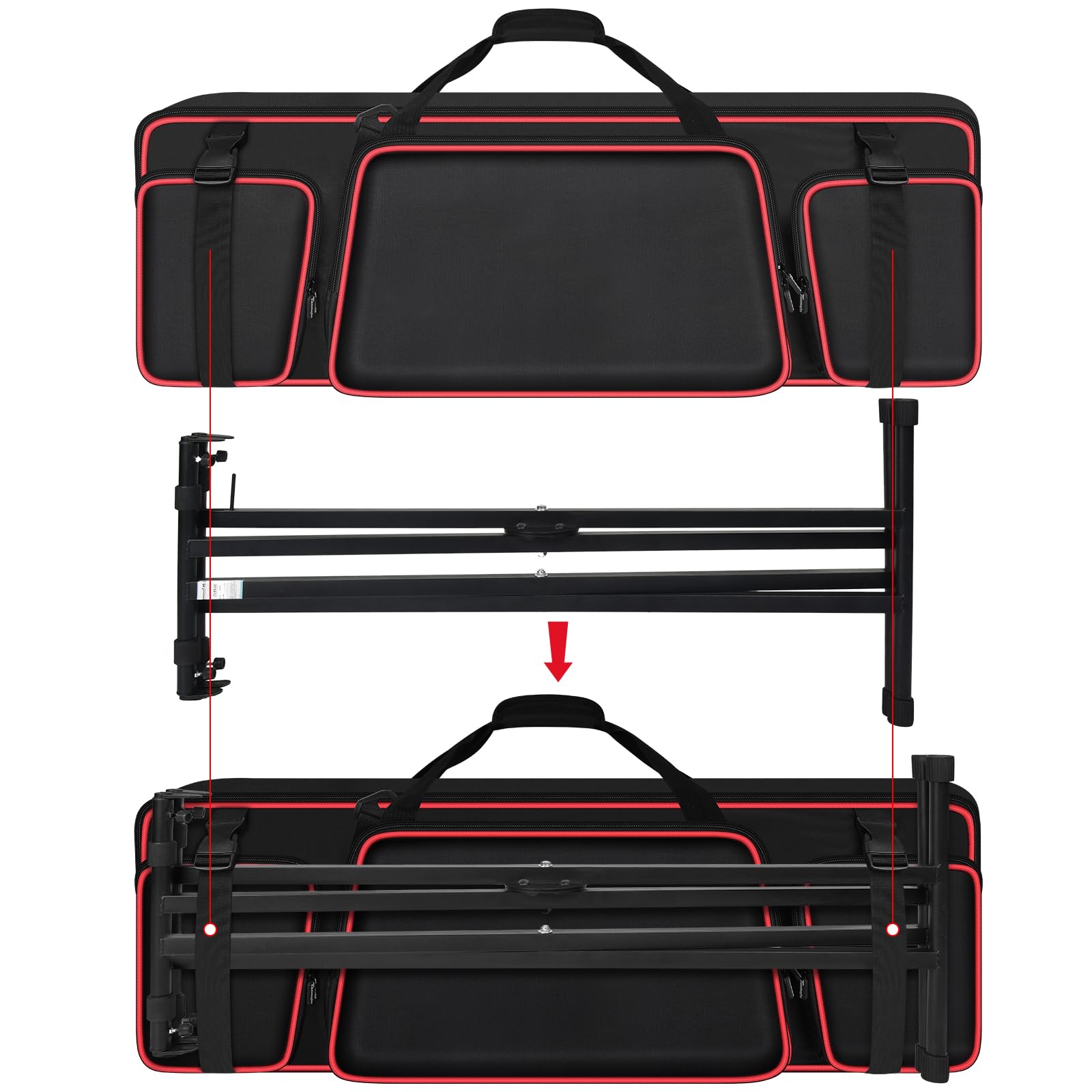 Tanmqin 61 Key Keyboard Case for RockJam/for Yamaha with Stand Straps, Red