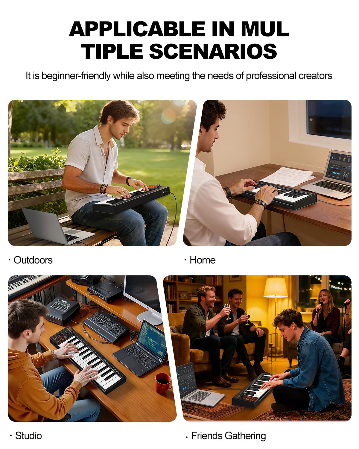 25 Key MIDI Keyboard Controller Portable USB MIDI Controller with Arpeggiator, Velocity Sensitive Keys, Beat Maker for Beginners – Compatible with GarageBand, FL Studio, Ableton Live