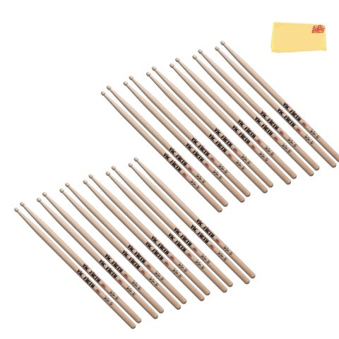 Vic Firth Signature Series Steve Jordan Drumsticks – 12-Pack Bundle with Austin Bazaar Polishing Cloth